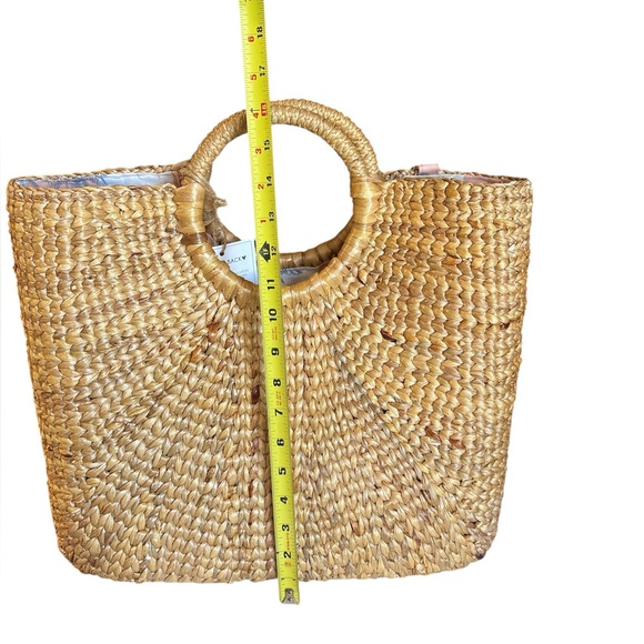 Sea & Grass Woven Basket Tote Bag Cotton Lining removable Leather crossbody - Picture 9 of 12
